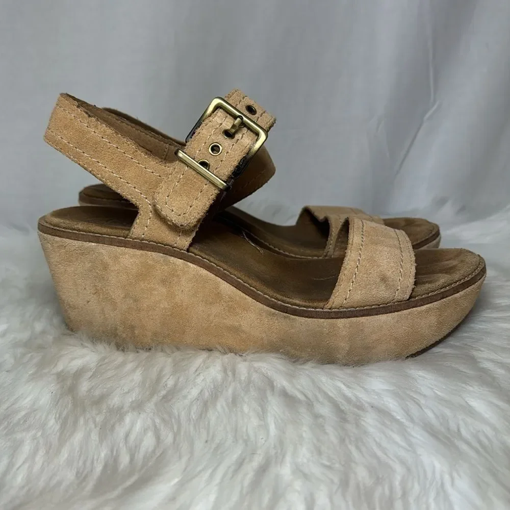 Clarks Ashley Orchid Tan Suede‎ Ankle Strap Platform Sandals Sz 8.5